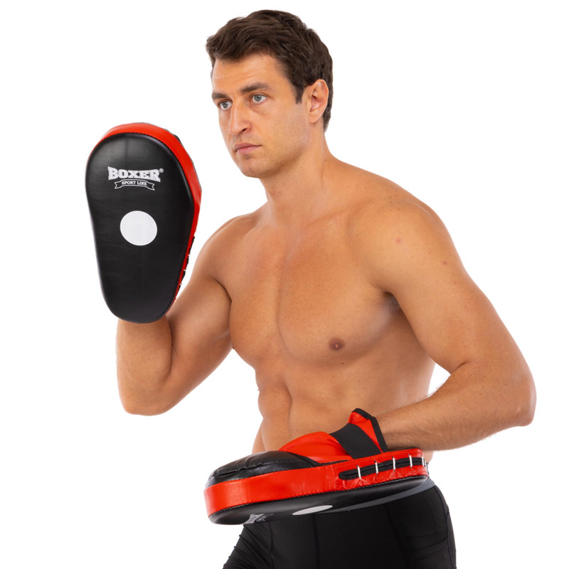 Лапа боксерська пряма подовжена тренувальна шкіра BOXER 2006-01 38х18х4,5см 2штуки кольори в асортименті