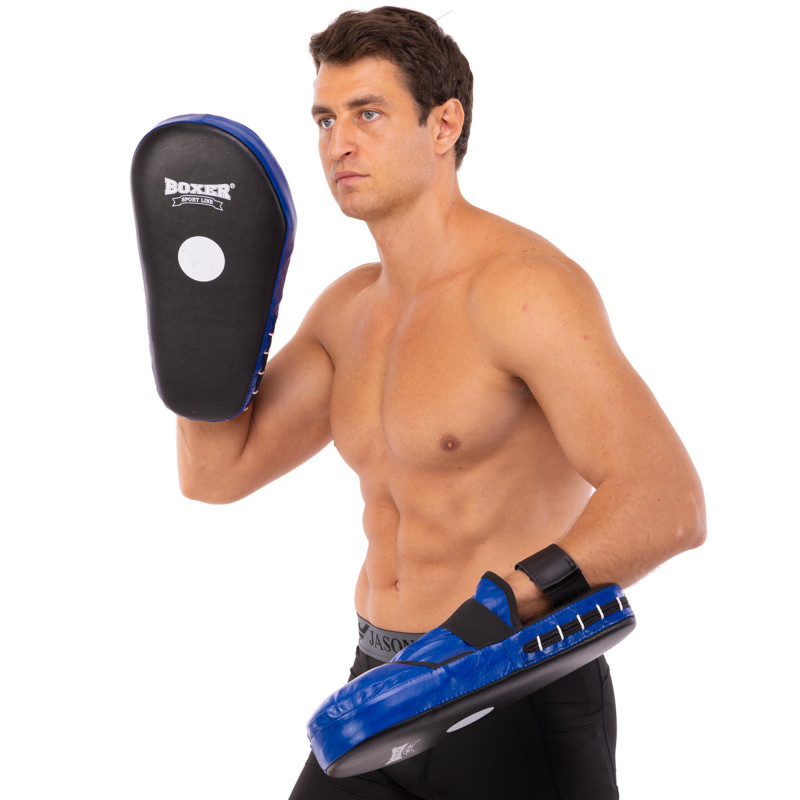 Лапа боксерська пряма подовжена тренувальна шкіра BOXER 2007-01 40х21х4,5см 2штуки кольори в асортименті