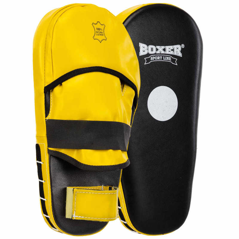 Лапа боксерська пряма подовжена тренувальна шкіра BOXER 2007-01 40х21х4,5см 2штуки кольори в асортименті