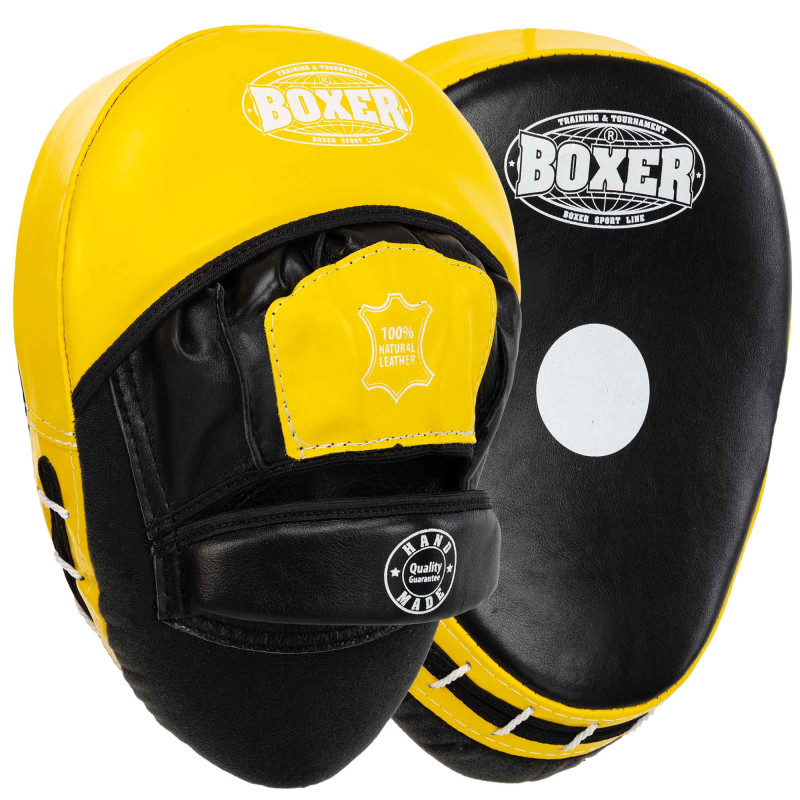 Лапа боксерська вигнута тренувальна шкіра BOXER 2012-01 элит 23х19х4,5см 2штуки кольори в асортименті