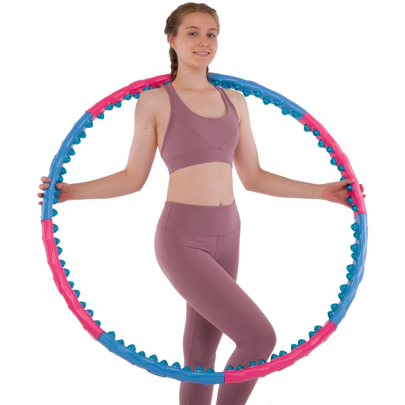 Обруч для схуднення масажний розбірний Хула Хуп Hula Hoop SUPER WIDE 3002 8 секцій рожевий-блакитний