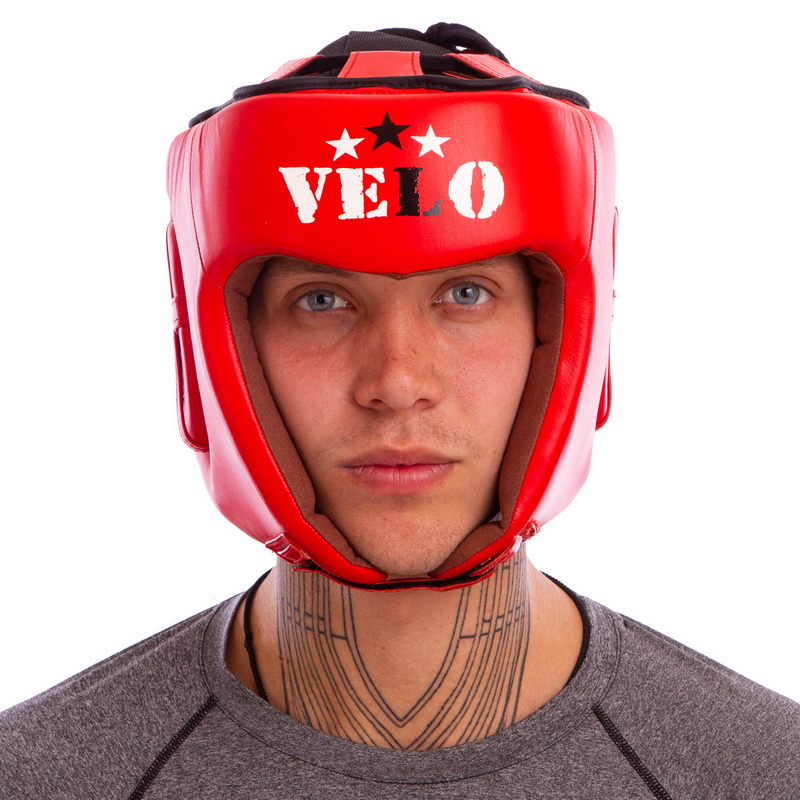Шолом боксерський професійний шкіряний AIBA VELO 3080 S-XL червоний