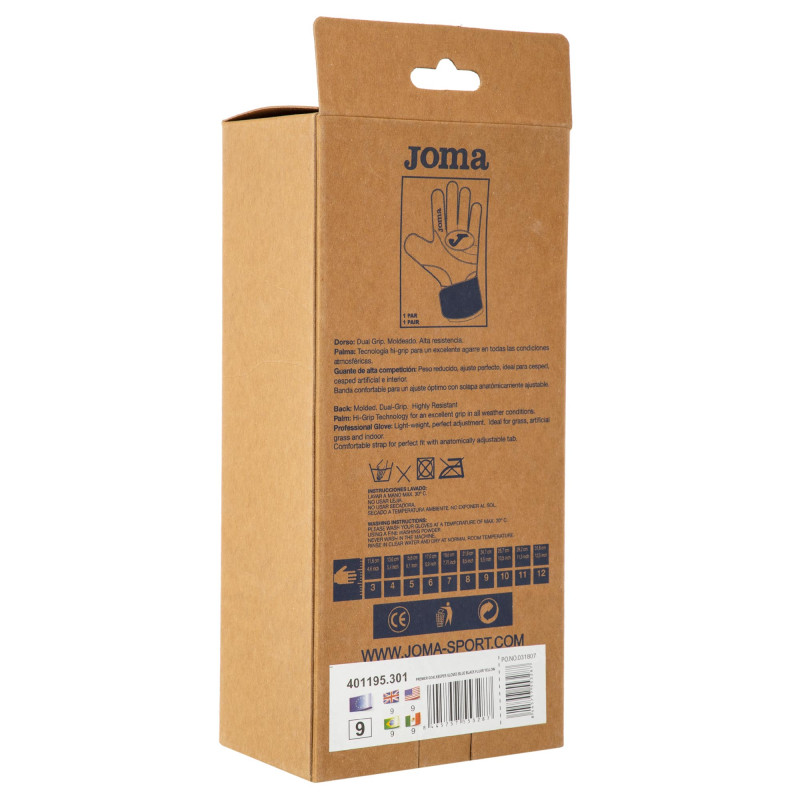 Рукавиці воротарські професійні із захистом пальців Joma PREMIER 401195-301 розмір 7-12 чорний-синій-жовтий