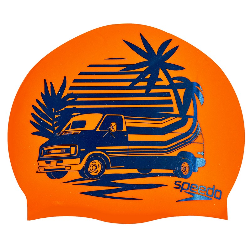 Шапочка для плавання силіконова для дорослих SPEEDO SLOGAN PRINT 808385C859 помаранчевий-синій