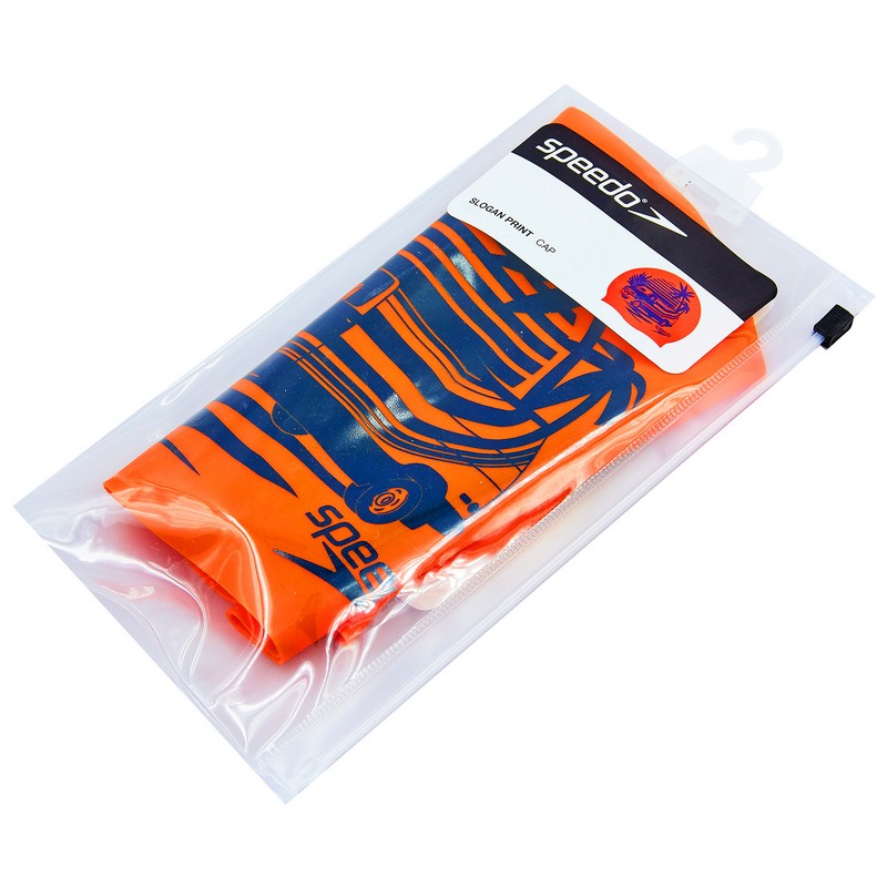 Шапочка для плавання силіконова для дорослих SPEEDO SLOGAN PRINT 808385C859 помаранчевий-синій