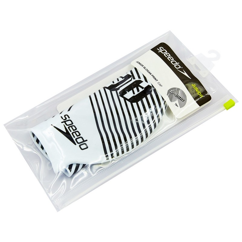 Шапочка для плавання силіконова юніорська SPEEDO JUNIOR SLOGAN PRINT 8083863899 чорний-білий
