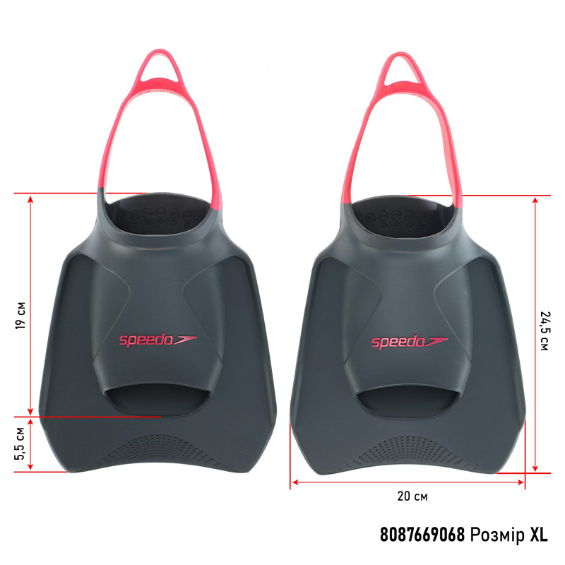 Ласти для тренувань в басейні короткі з відкритою п'ятою SPEEDO BIOFUSE FITNESS 8087669068 розмір 34-48 чорний-рожевий
