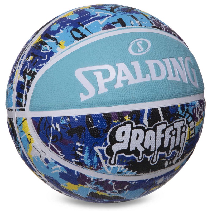 М'яч баскетбольний гумовий SPALDING GRAFFITI 84373Y розмір 7 блакитний-синій