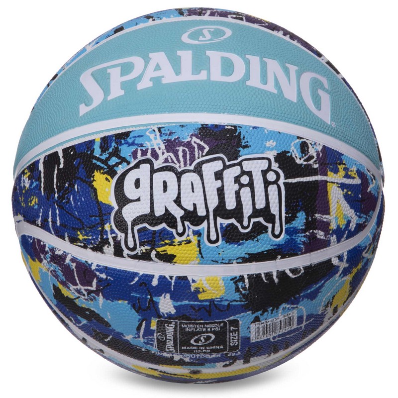 М'яч баскетбольний гумовий SPALDING GRAFFITI 84373Y розмір 7 блакитний-синій