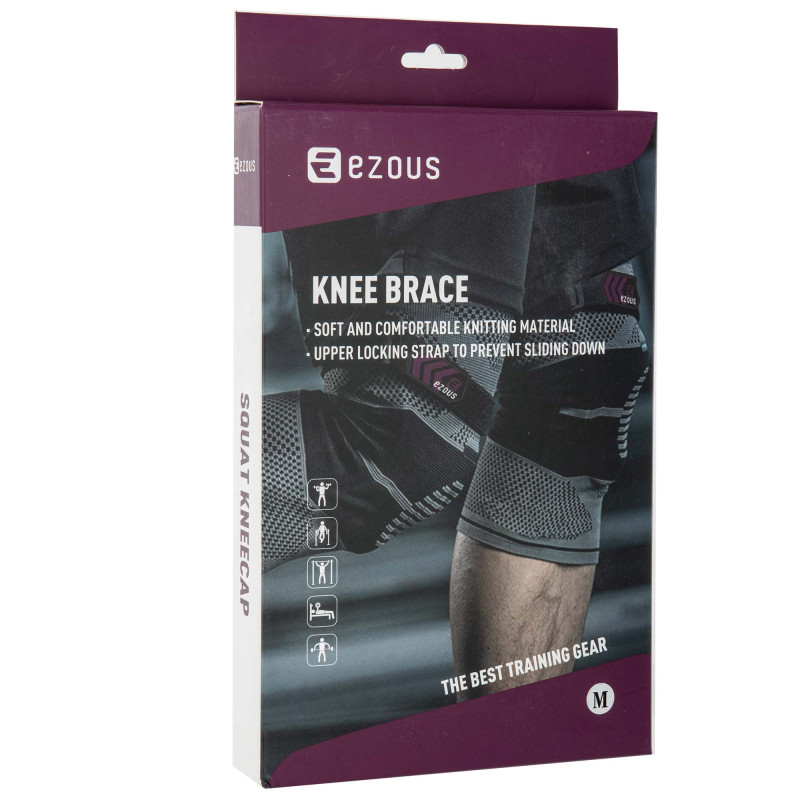 Наколінник бандаж еластичний з фіксуючим ременем KNEE BRACE EZOUS A-07 2шт M-XL сірий-чорний