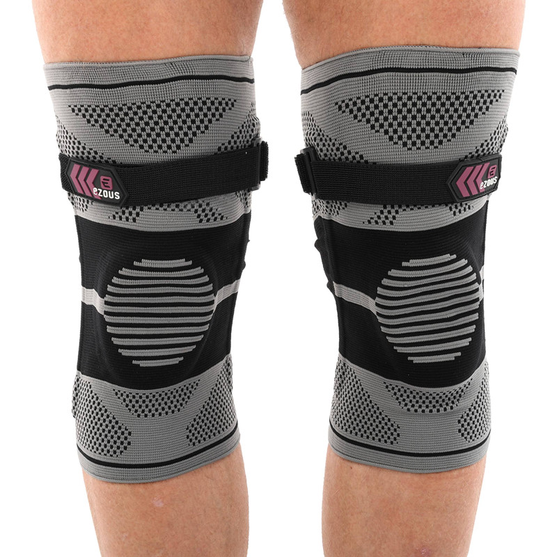 Наколінник бандаж еластичний з фіксуючим ременем KNEE BRACE EZOUS A-07 2шт M-XL сірий-чорний