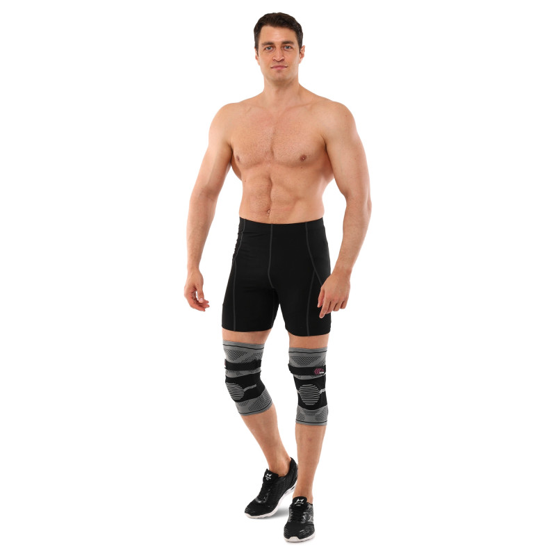 Наколінник бандаж еластичний з фіксуючим ременем KNEE BRACE EZOUS A-07 2шт M-XL сірий-чорний