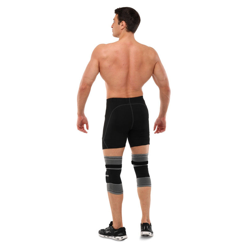 Наколінник бандаж еластичний з фіксуючим ременем KNEE BRACE EZOUS A-07 2шт M-XL сірий-чорний