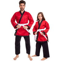 Кімоно для айкікендо карате куртка штани та пояс AYKIKENDO KARATE BALLONSTAR AKS 120-190см червоний-чорний