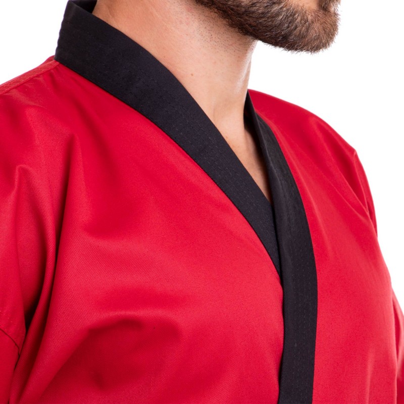 Кімоно для айкікендо карате куртка штани та пояс AYKIKENDO KARATE BALLONSTAR AKS 120-190см червоний-чорний