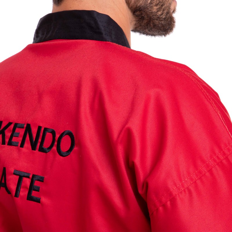 Кімоно для айкікендо карате куртка штани та пояс AYKIKENDO KARATE BALLONSTAR AKS 120-190см червоний-чорний