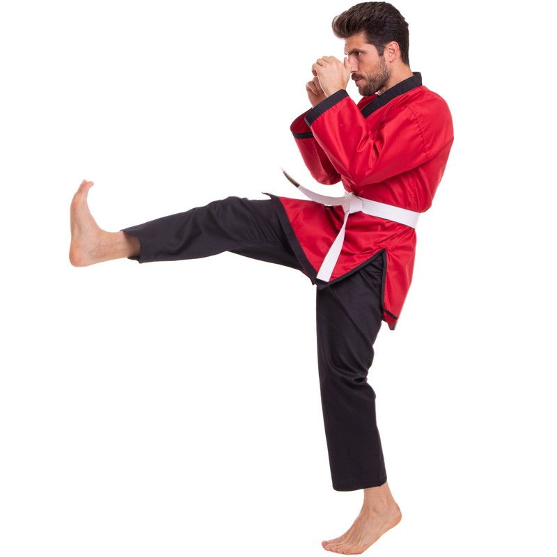 Кімоно для айкікендо карате куртка штани та пояс AYKIKENDO KARATE BALLONSTAR AKS 120-190см червоний-чорний