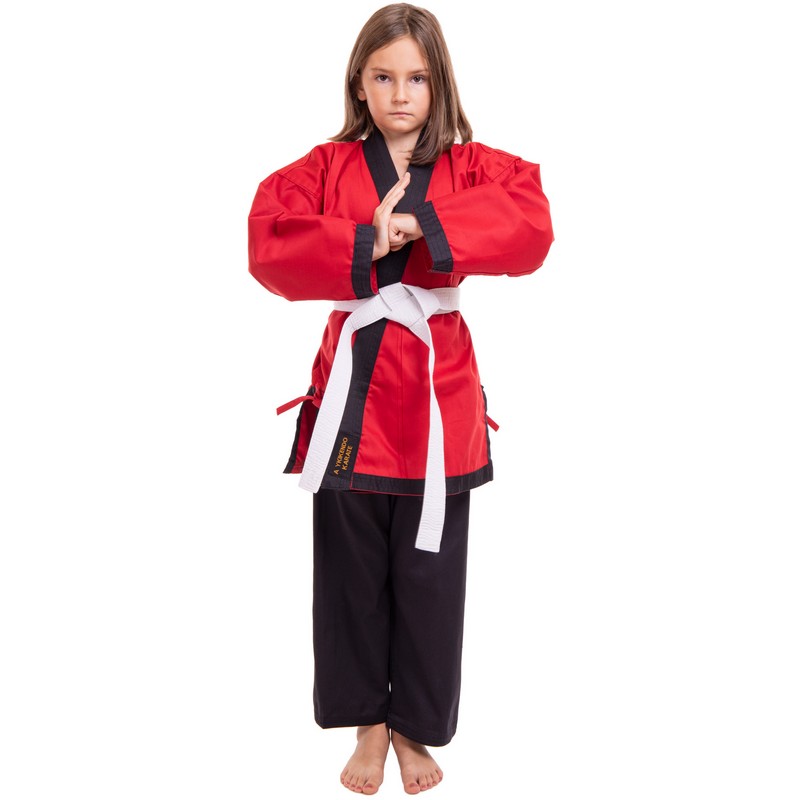 Кімоно для айкікендо карате куртка штани та пояс AYKIKENDO KARATE BALLONSTAR AKS 120-190см червоний-чорний