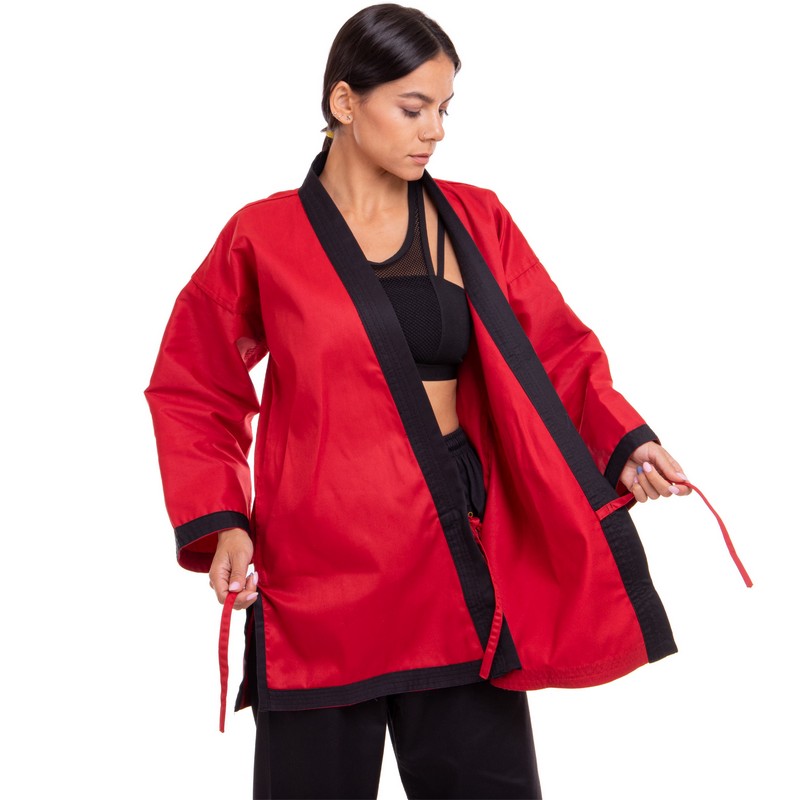 Кімоно для айкікендо карате куртка штани та пояс AYKIKENDO KARATE BALLONSTAR AKS 120-190см червоний-чорний