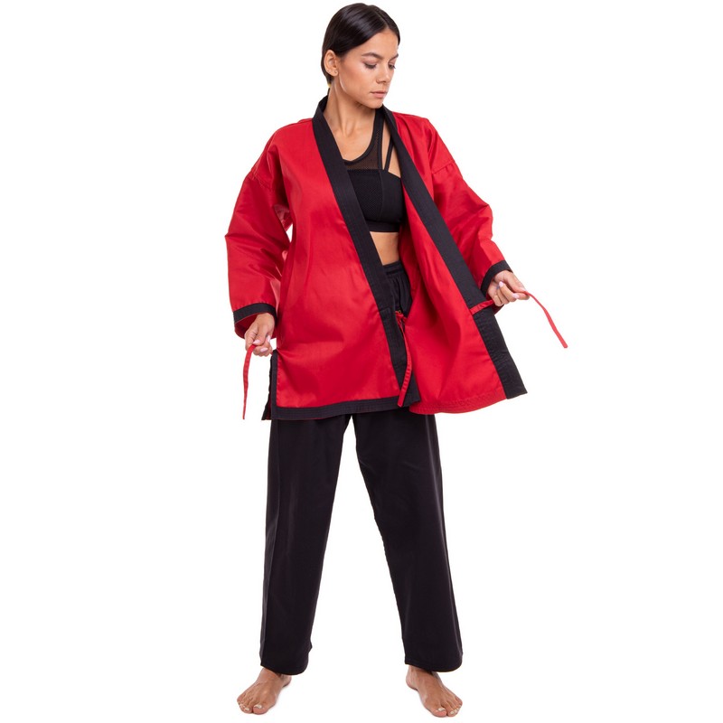 Кімоно для айкікендо карате куртка штани та пояс AYKIKENDO KARATE BALLONSTAR AKS 120-190см червоний-чорний