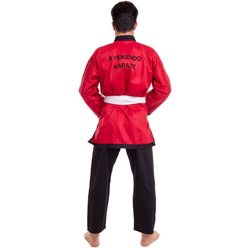 Кімоно для айкікендо карате куртка штани та пояс AYKIKENDO KARATE BALLONSTAR AKS 120-190см червоний-чорний