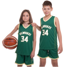 Форма баскетбольна дитяча NBA клуб Milwaukee Bucks 34 BA-0971 S-2XL зелений-жовтий