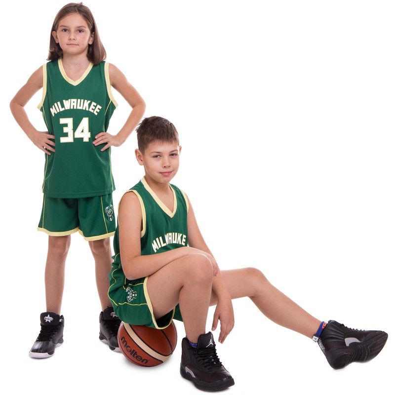 Форма баскетбольна дитяча NBA клуб Milwaukee Bucks 34 BA-0971 S-2XL зелений-жовтий