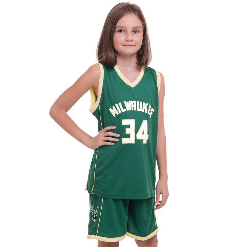 Форма баскетбольна дитяча NBA клуб Milwaukee Bucks 34 BA-0971 S-2XL зелений-жовтий