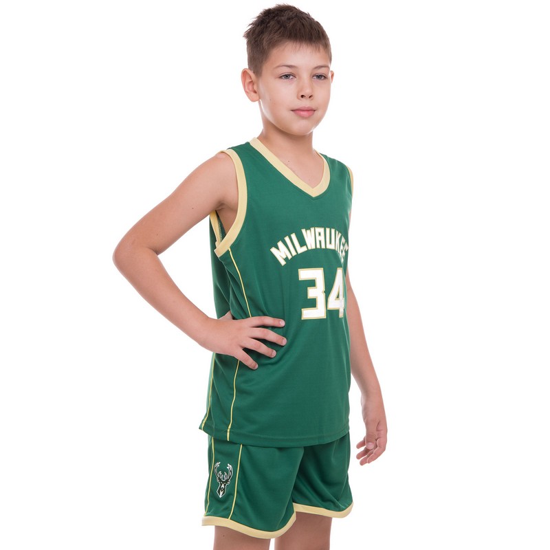 Форма баскетбольна дитяча NBA клуб Milwaukee Bucks 34 BA-0971 S-2XL зелений-жовтий