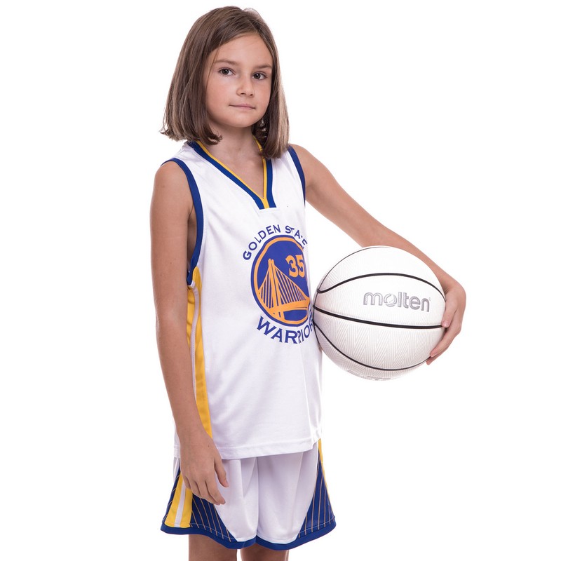 Форма баскетбольна дитяча NBA клуб Golden state warriors 35 BA-0973 S-2XL білий-синій-жовтий