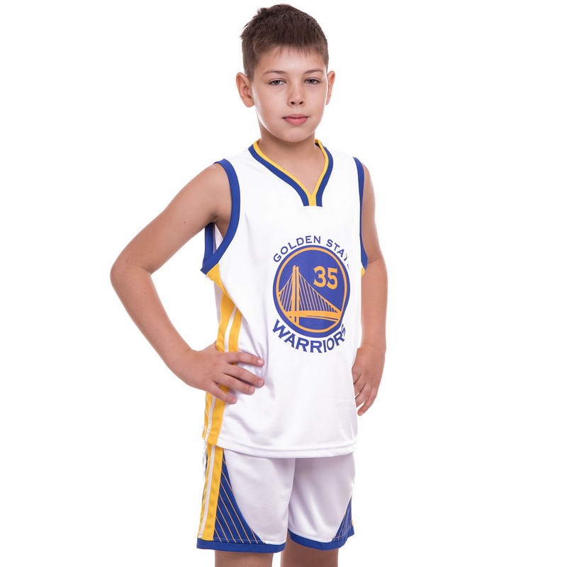 Форма баскетбольна дитяча NBA клуб Golden state warriors 35 BA-0973 S-2XL білий-синій-жовтий