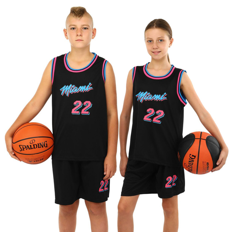 Форма баскетбольна дитяча NBA клуб Miami 22 BA-3769 S-2XL чорний-фуксія