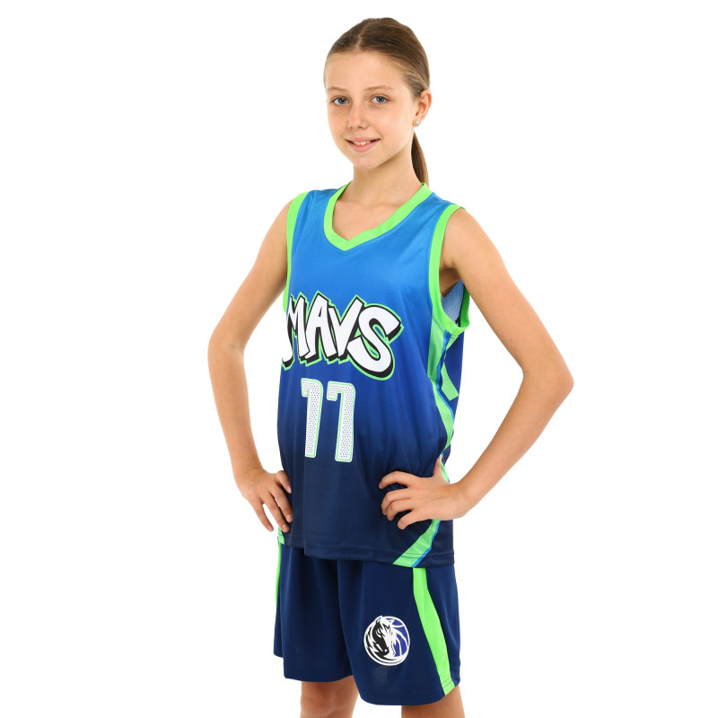 Форма баскетбольна дитяча NBA клуб Mavs 77 BA-3796 S-2XL темно-синій-блакитний-салатовий
