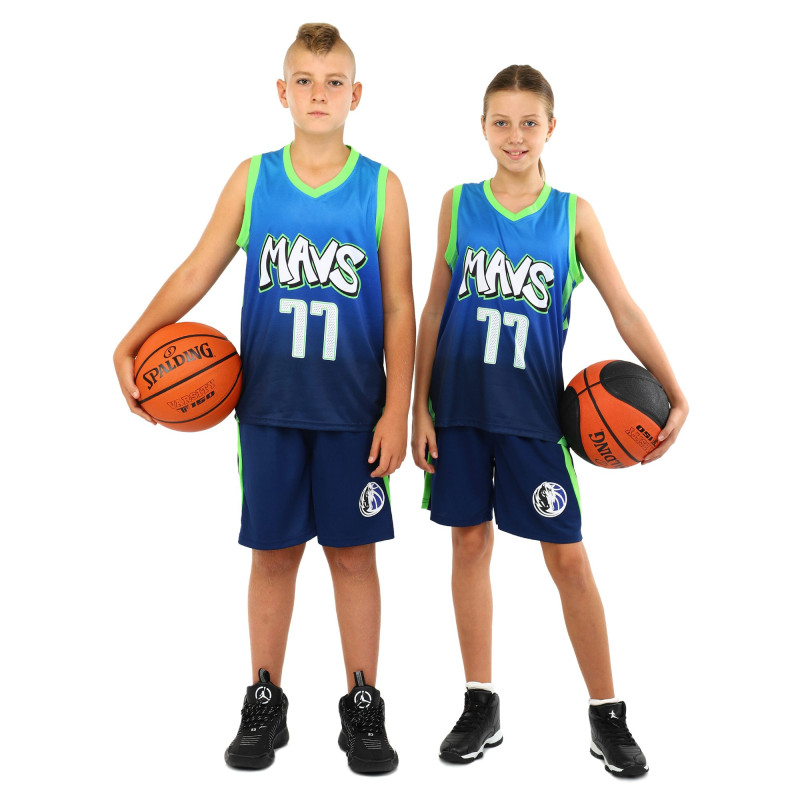 Форма баскетбольна дитяча NBA клуб Mavs 77 BA-3796 S-2XL темно-синій-блакитний-салатовий