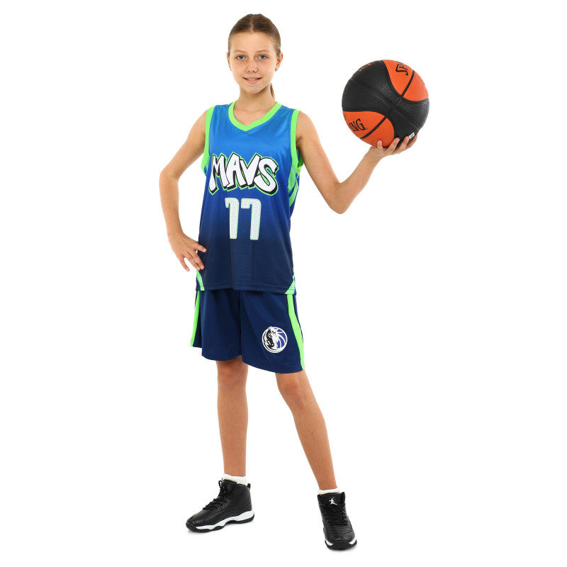Форма баскетбольна дитяча NBA клуб Mavs 77 BA-3796 S-2XL темно-синій-блакитний-салатовий