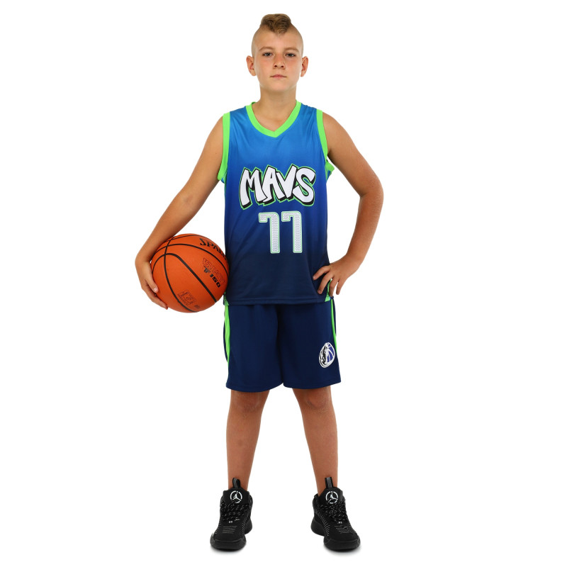 Форма баскетбольна дитяча NBA клуб Mavs 77 BA-3796 S-2XL темно-синій-блакитний-салатовий