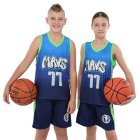 Форма баскетбольна дитяча NBA клуб Mavs 77 BA-9826 S-2XL синій-жовтий