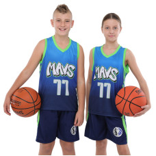 Форма баскетбольна дитяча NBA клуб Mavs 77 BA-9826 S-2XL синій-жовтий
