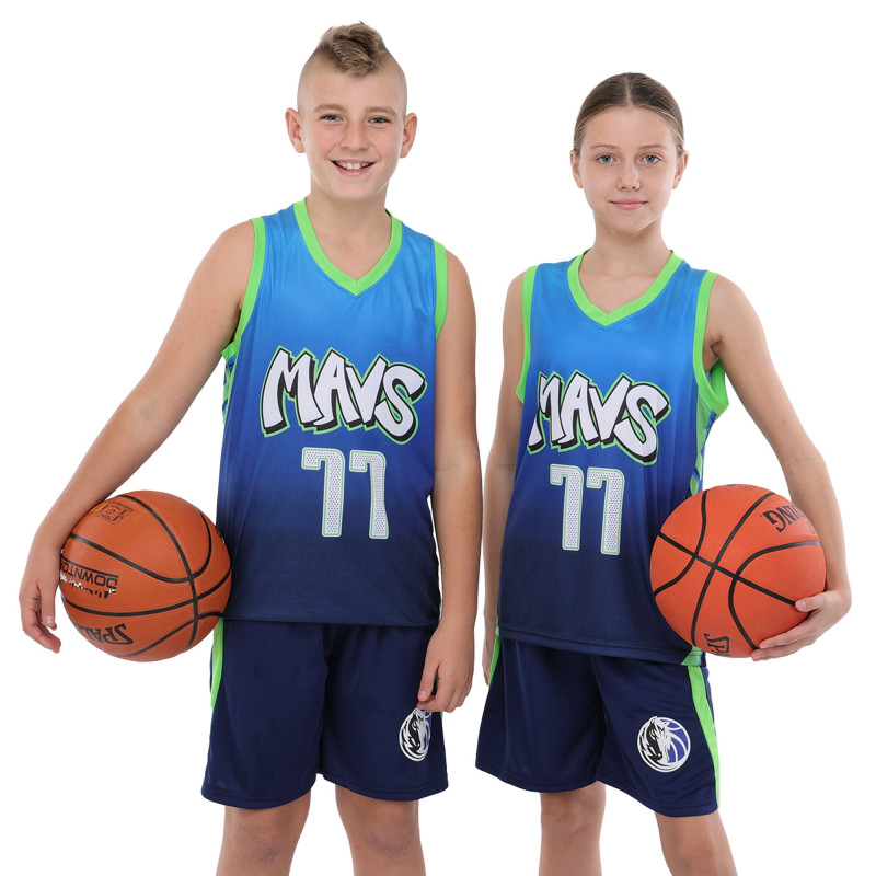 Форма баскетбольна дитяча NBA клуб Mavs 77 BA-9826 S-2XL синій-жовтий