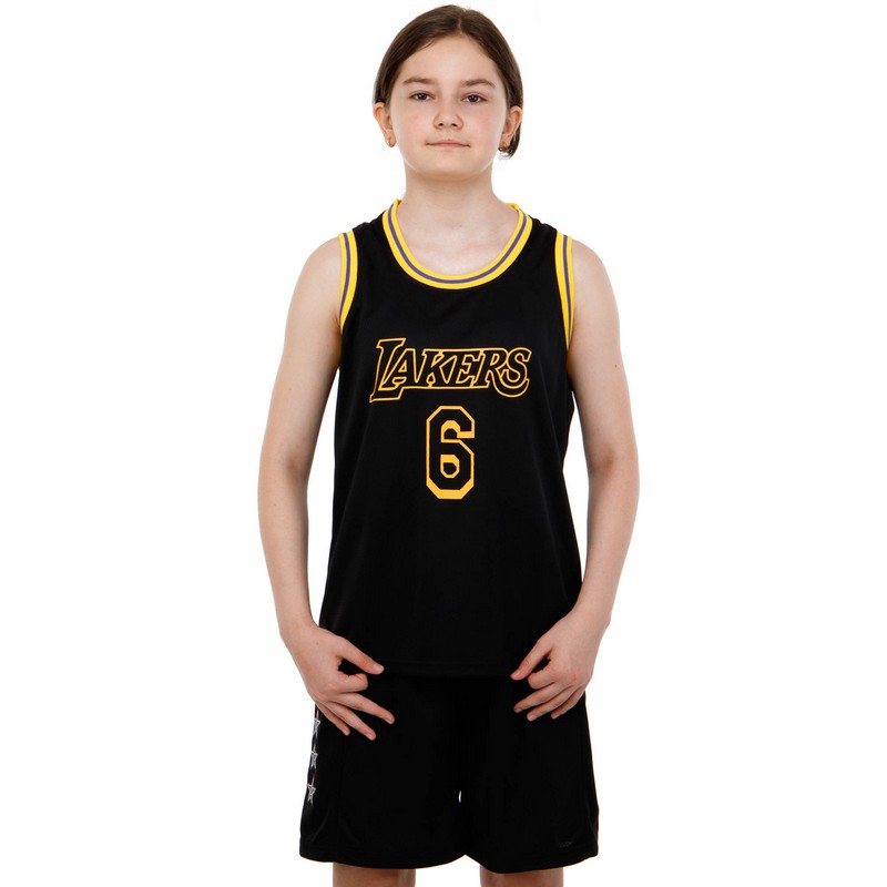 Форма баскетбольна дитяча NBA клуб Los Angeles Lakers 6 BA-9967 S-2XL чорний-жовтий