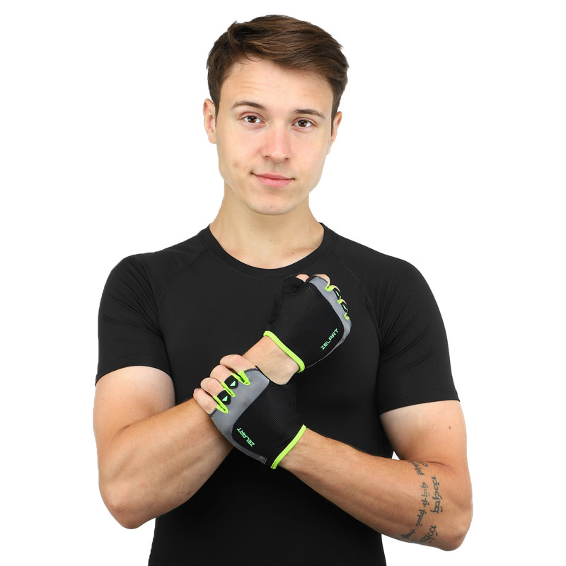 Рукавиці спортивні ZELART WorkOut BC-2428 розмір S-XL чорний-салатовий