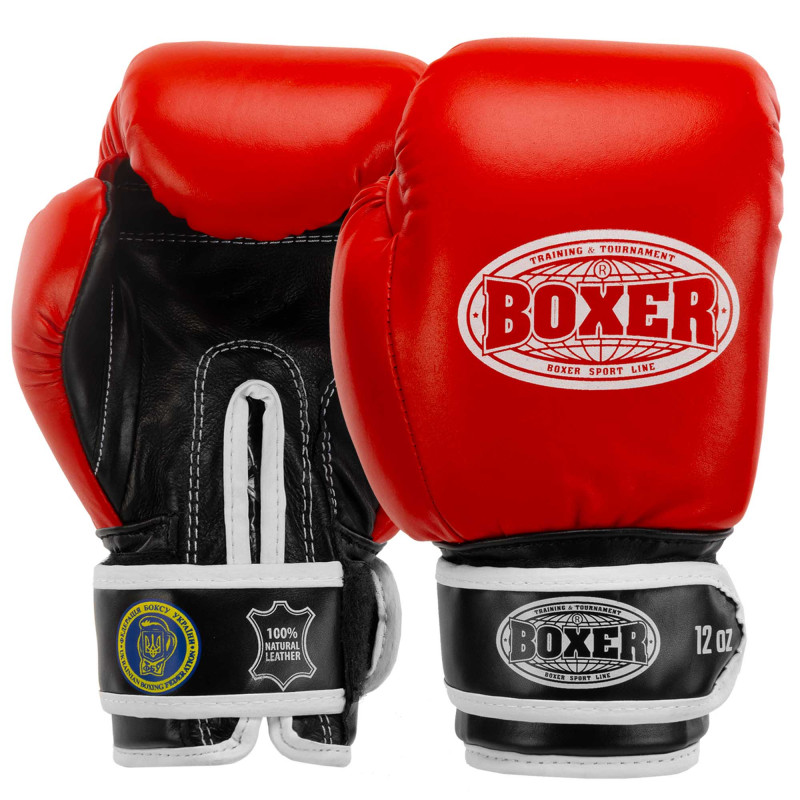 Боксерські рукавиці шкіряні професійні з печаткою ФБУ BOXER Profi BO-2001 10-12унцій кольори в асортименті