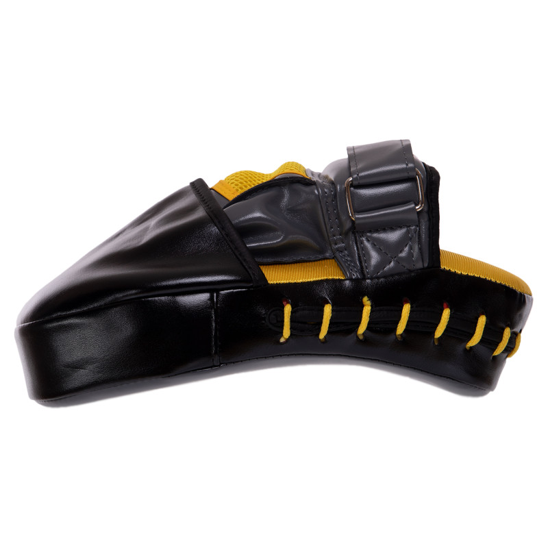 Лапа боксерська вигнута тренувальна PVC Zelart BO-7254 25x18x8см 1штука чорний-сірий-жовтий