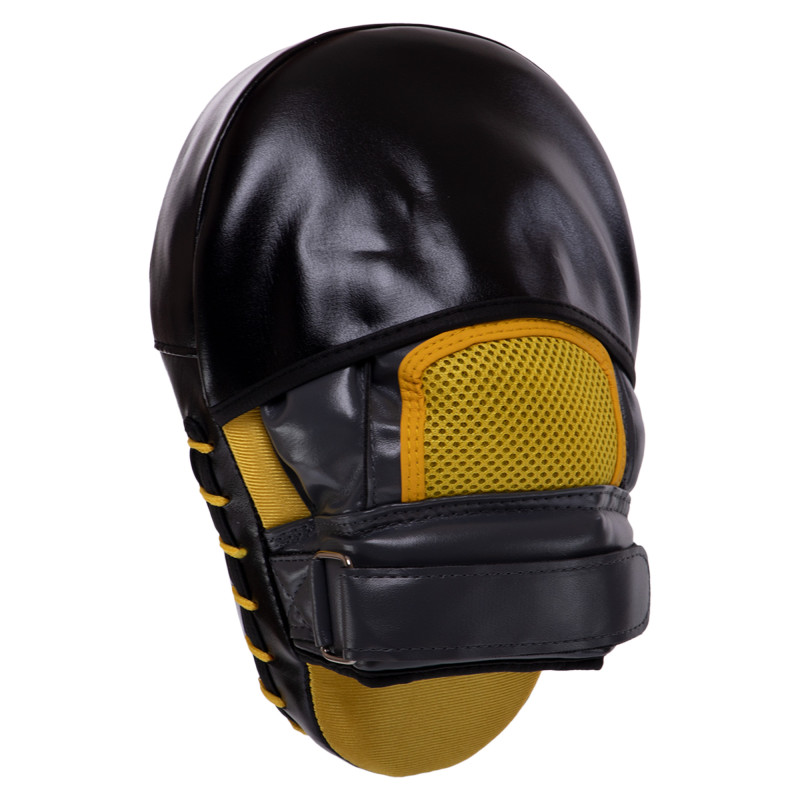 Лапа боксерська вигнута тренувальна PVC Zelart BO-7254 25x18x8см 1штука чорний-сірий-жовтий