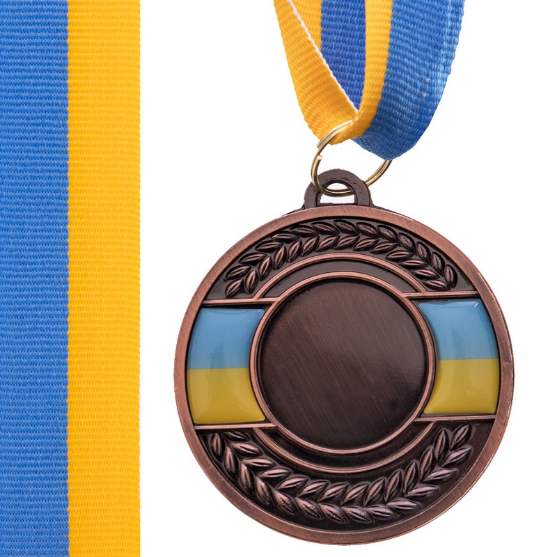 Заготовка спортивної медалі зі стрічкою SP-Sport UKRAINE з українською символікою C-3242 ø5см золото, срібло, бронза