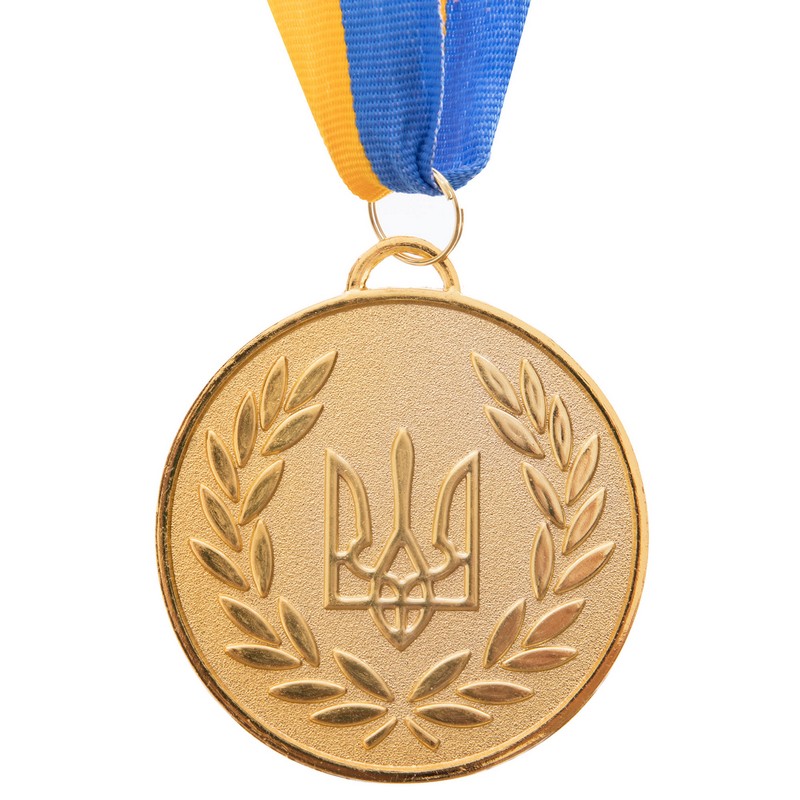 Медаль спортивна зі стрічкою SP-Sport UKRAINE з українською символікою C-4339 ø6,5см золото, срібло, бронза