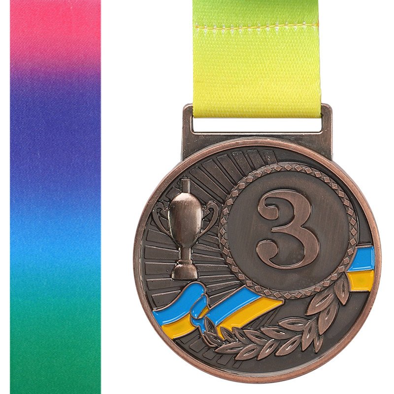 Медаль спортивна зі стрічкою SP-Sport UKRAINE з українською символікою C-6210 ø5см золото, срібло, бронза