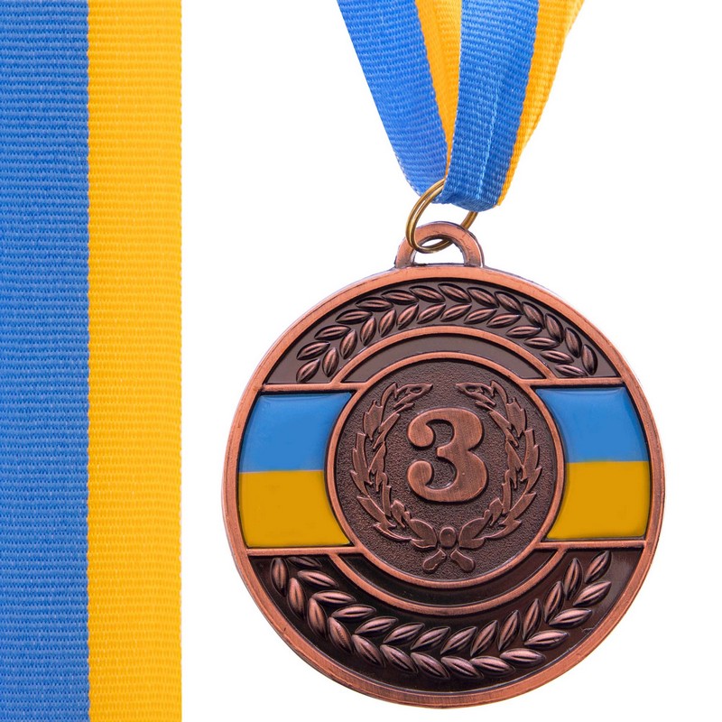 Медаль спортивна зі стрічкою SP-Sport UKRAINE з українською символікою C-6864 ø6,5см золото, срібло, бронза