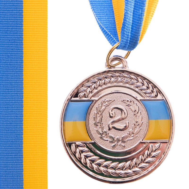 Медаль спортивна зі стрічкою SP-Sport UKRAINE з українською символікою C-6865 ø5см золото, срібло, бронза