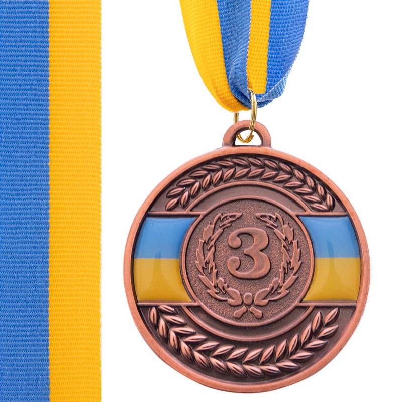 Медаль спортивна зі стрічкою SP-Sport UKRAINE з українською символікою C-6865 ø5см золото, срібло, бронза